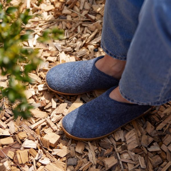 Glerups Wollpantoffel Denim mit Naturkautschukgummisohle