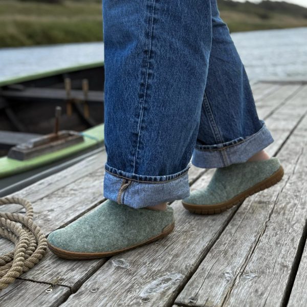 Glerups Wollpantoffel Moss mit Naturkautschukgummisohle