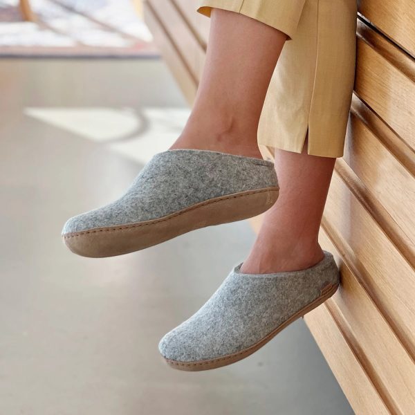 Glerups Pantoffel mit Kalbsledersohle, Grau